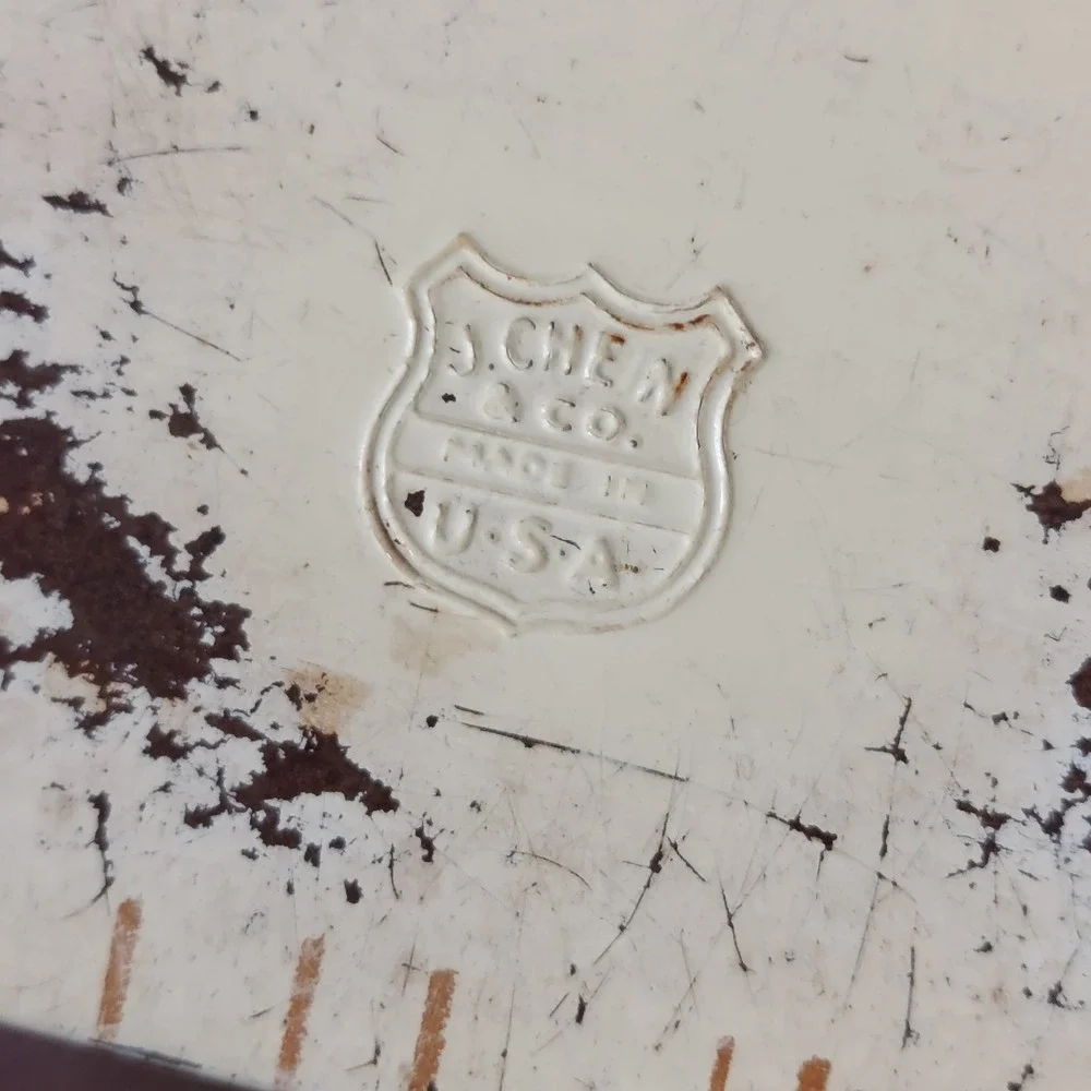 Vintage J Chein Co Metal Recipe Box Americana Eagle Kettle 1776 Made in USA - Picture 3 of 8